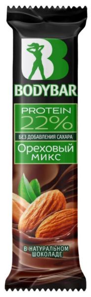 Батончик BODYBAR протеиновый 22% «Ореховый микс» в горьком шоколаде, 50 гр фотография